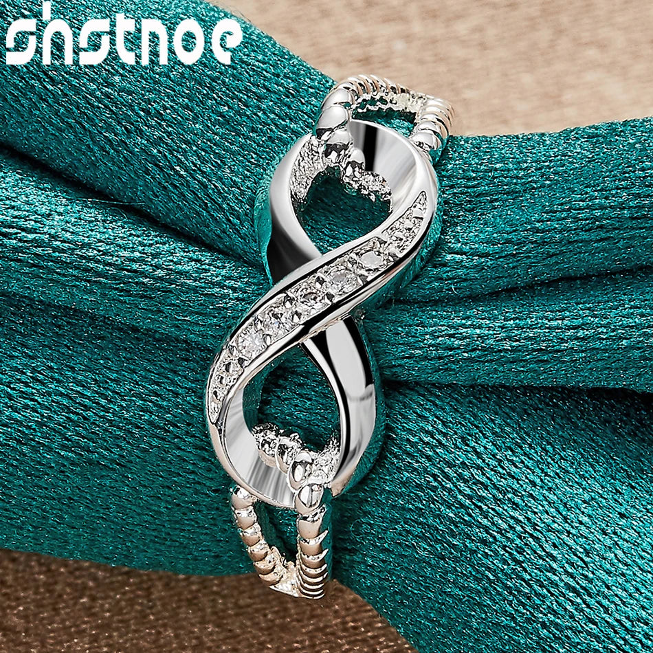 SHSTONE Beautiful 925 Sterling Silver rings Inlay Zircon  Numeral 8 Ring For Women Charm Jewelry Bridal Wedding Engagement Bands