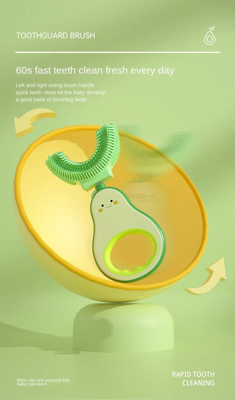 Children 360 Degree U-shaped Toothbrush  Boy Girl Silicone Teeth Child Oral Care Tools Kids Avocado Teeth Care Cleaning Teether