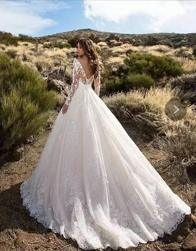 Women Lace Long Sleeve Off Shoulder White Bridal Wedding Dress Gown High Waist Loose Summer Dress Floor Length Evening