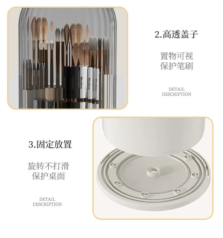 Makeup Brush Holder 360° Rotating With Lid Lipstick Eyebrow Pencil Holder Eye Shadow Storage Box Bird Cage Cosmetic Organizer