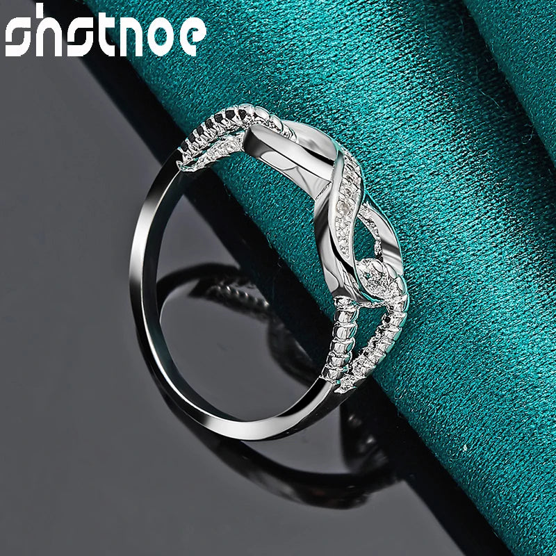 SHSTONE Beautiful 925 Sterling Silver rings Inlay Zircon  Numeral 8 Ring For Women Charm Jewelry Bridal Wedding Engagement Bands