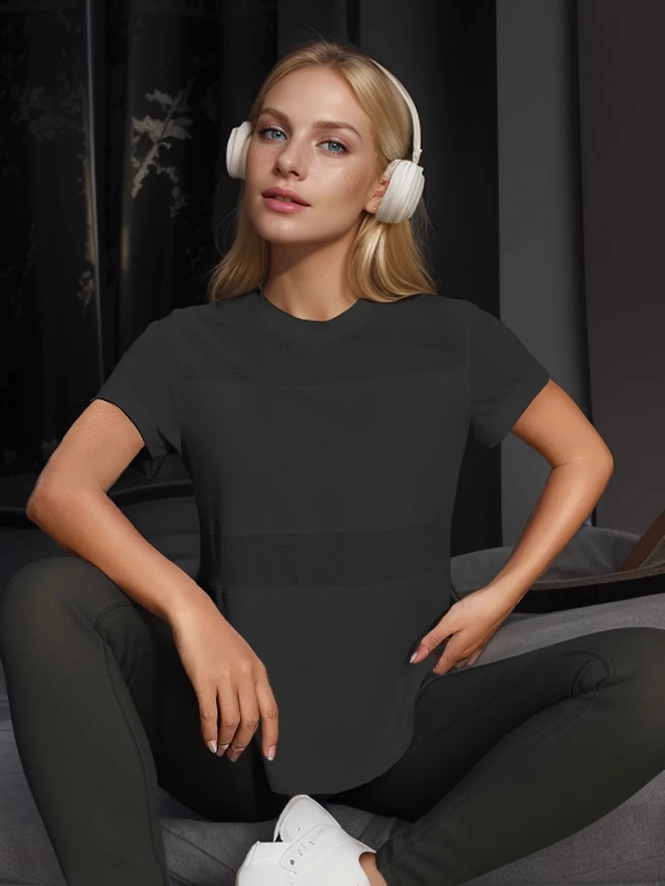 Women Plain Short Sleeve Cotton Breathable Mesh Sport T-Shirt Top Gym Slim Fit Yoga T Shirt