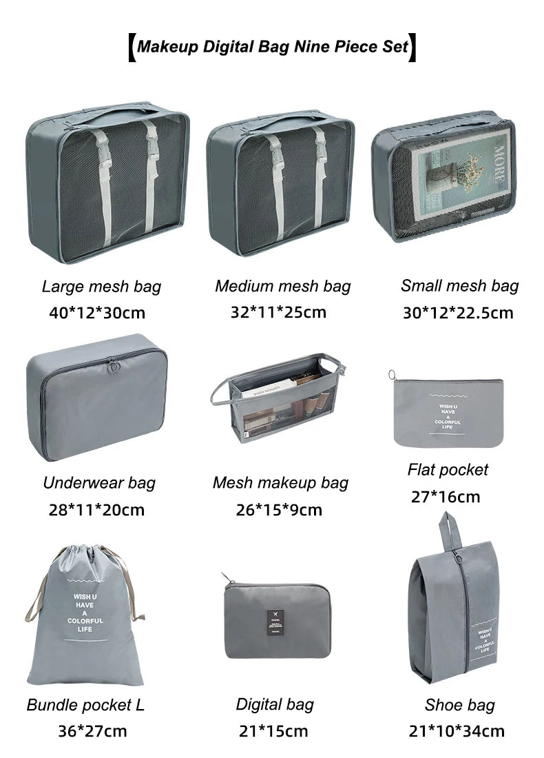 7/8/9 PCS New Set Travel Organizer Storage Bags Large Capacity Suitcase Storage Luggage Clothes Sorting Organizer Set Shoe Pouch