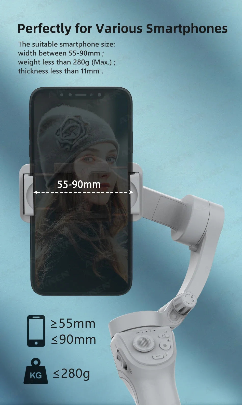 Handheld 3-Axis Smartphone Gimbal Stabilizer with Anti-Shake, Built-in Fill Light, Ideal for iPhone Android Vlogging and Tiktok