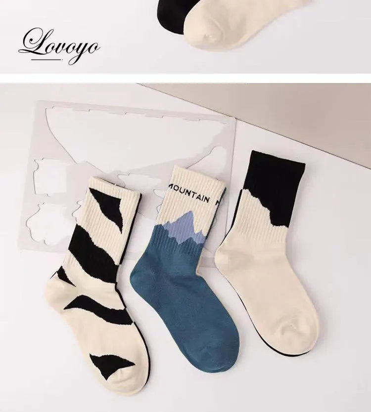 INS Fashion Socks Hip Hop Skateboard Striped Mid Tube Socks Solid Color Breathable Cotton Sock Women Cute Socks