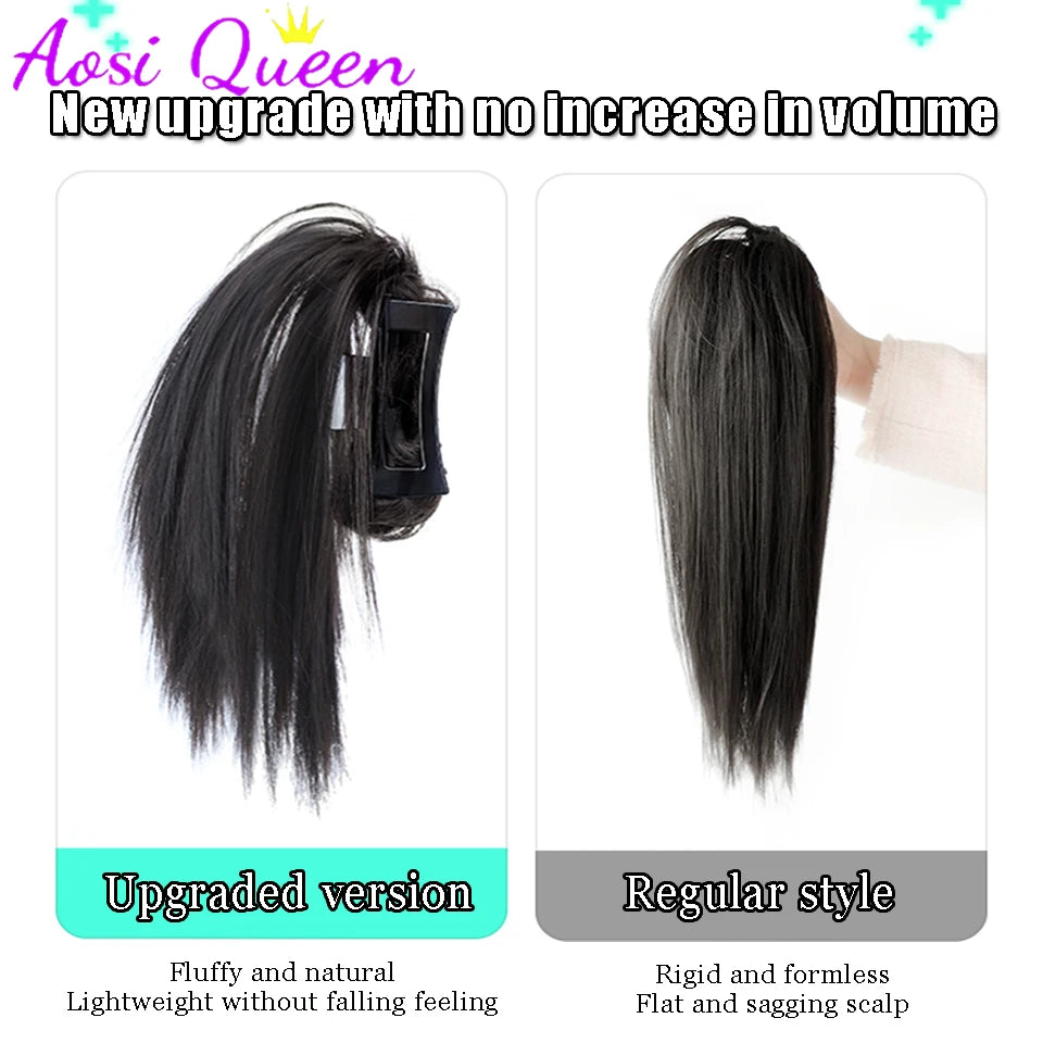 AOSI Synthetic Ponytail Wig Female Long Hair Waterfall Half Stuck High Horsetail Heightened Cranial Top Grasping Clip Wig