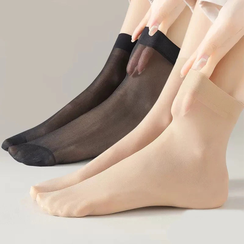 Spring Summer Women Soft Socks Thin Silk Socks Non-Slip Skin Solid Color Socks Transparent Ladies Breathable Sock