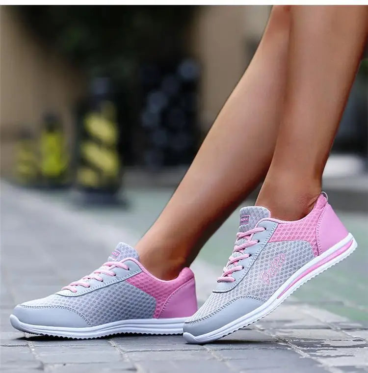 Breathable Sneakers For Women 2024 New Fashion Solid Color Soft Women Sneakers Mesh Fabric Lace Up Woman Shoes Female Footwear