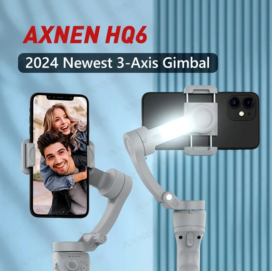 Handheld 3-Axis Smartphone Gimbal Stabilizer with Anti-Shake, Built-in Fill Light, Ideal for iPhone Android Vlogging and Tiktok