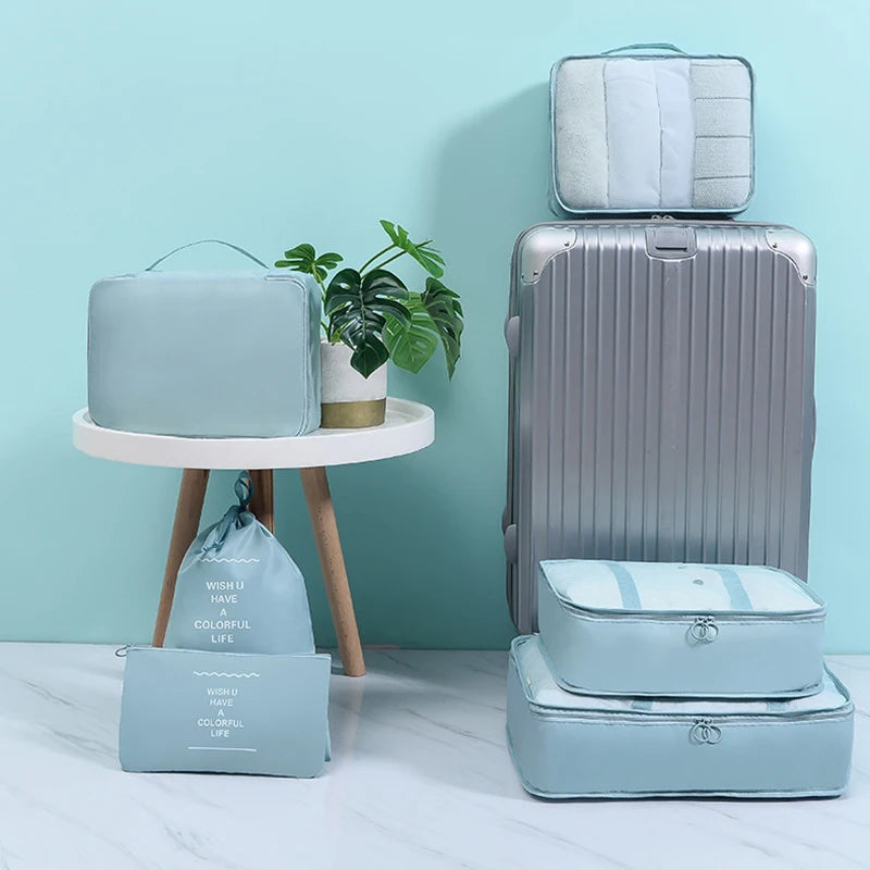 7/6 Pcs Set Portable Travel Organizer Storage Bags Suitcase Packing Set  Luggage Organization Bags For Clothes Shoes Cosmetics