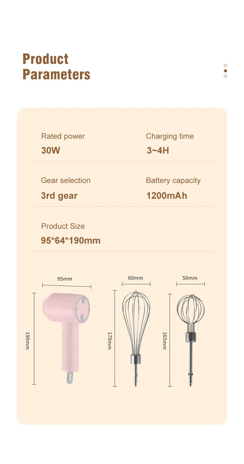 Wireless Portable Electric Food Mixer Hand Blender 3 Speeds High Power Dough Blender Egg Beater Baking Hand Mixer Kitchen Tools