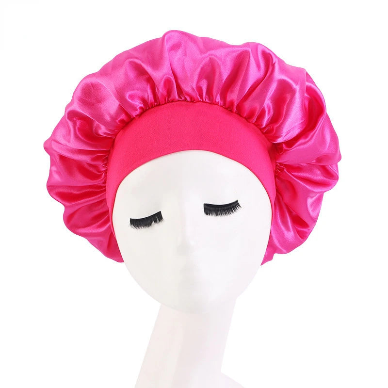 2024 New Women Satin Bonnet Hair Hat Head Wrap Elastic Band Cap Hair Care Soild Head Band Night Sleep Hat for lady