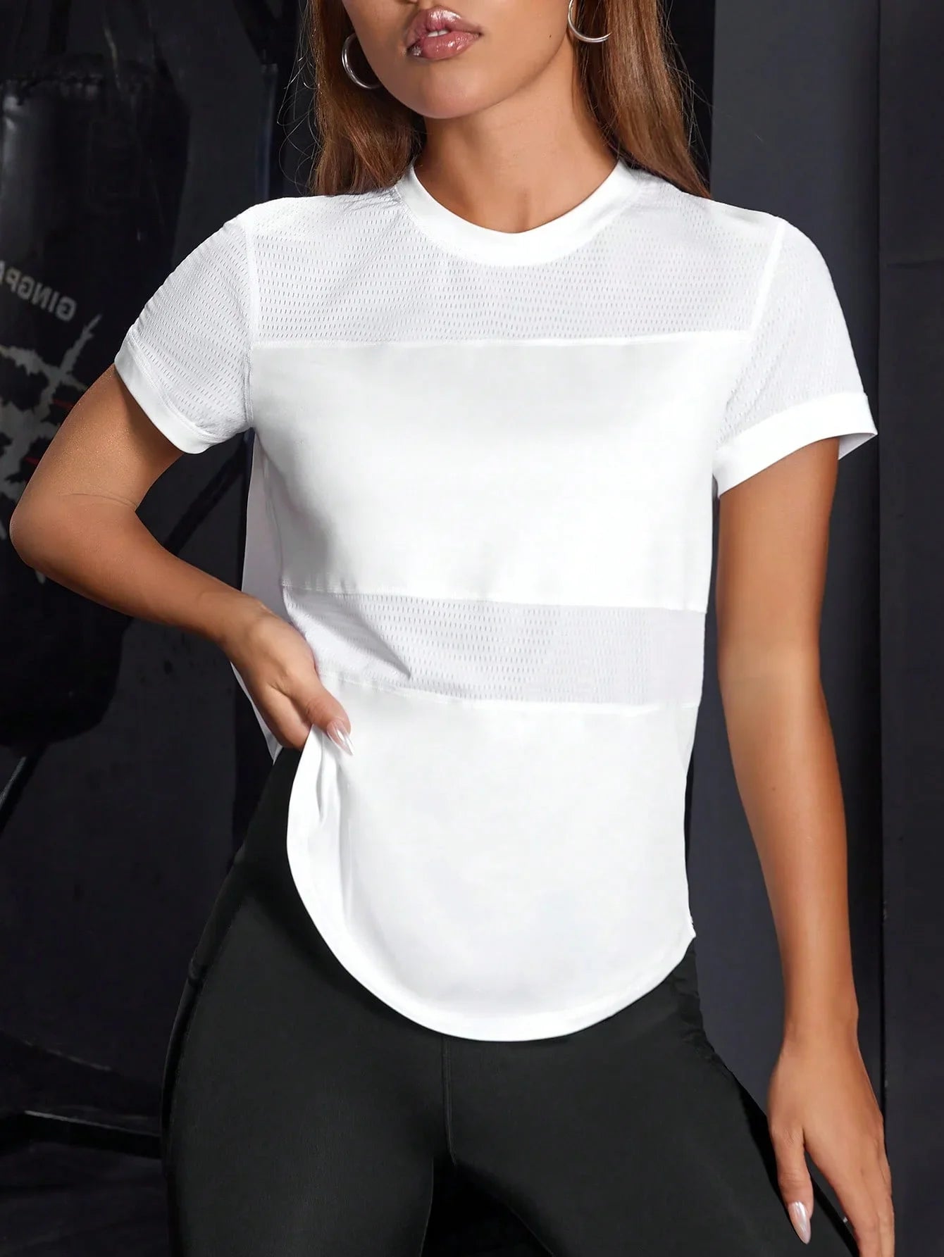 Women Plain Short Sleeve Cotton Breathable Mesh Sport T-Shirt Top Gym Slim Fit Yoga T Shirt
