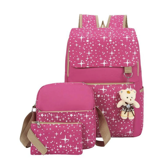 Student Backpack Three Piece Canvas Schoolbag Academic Style High Capacity Backpack for Boys and Girls Junior School Backpack
