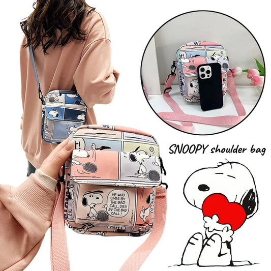 Snoopy Women Canvas Zipper Bag Preppy Style Student Tote Shoulder Messenger Bag Small Canvas Bag Satchel Travel Purse Handbag