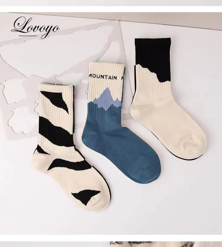INS Fashion Socks Hip Hop Skateboard Striped Mid Tube Socks Solid Color Breathable Cotton Sock Women Cute Socks