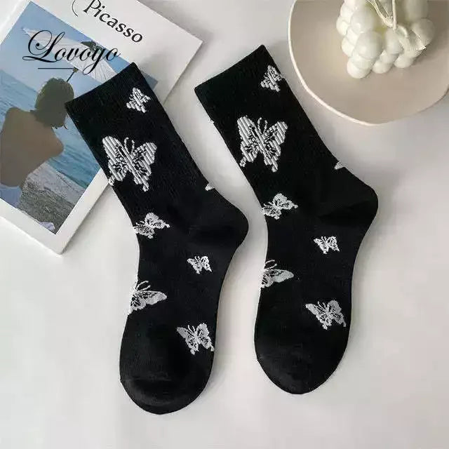INS Fashion Socks Hip Hop Skateboard Striped Mid Tube Socks Solid Color Breathable Cotton Sock Women Cute Socks