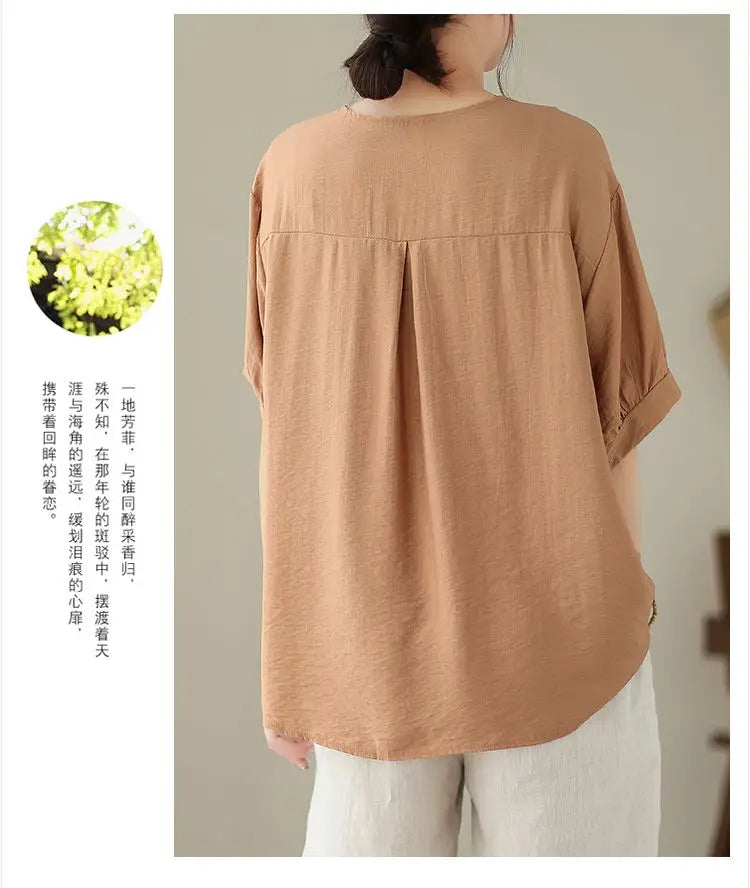 Women Summer Simplicity Loose Large Size Elegant Cotton and Linen Short Sleeve T-Shirt Women Clothes Casual Appear Thin Top Tee