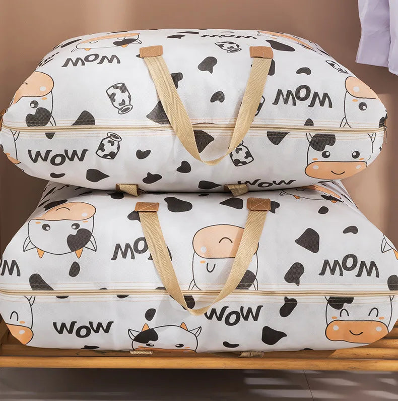 1pc Print Zipper Quilt Storage Bag Zipper Large Capacity Packing Bag Double Handle Moisture-proof Clothes Quilt Storage Bag