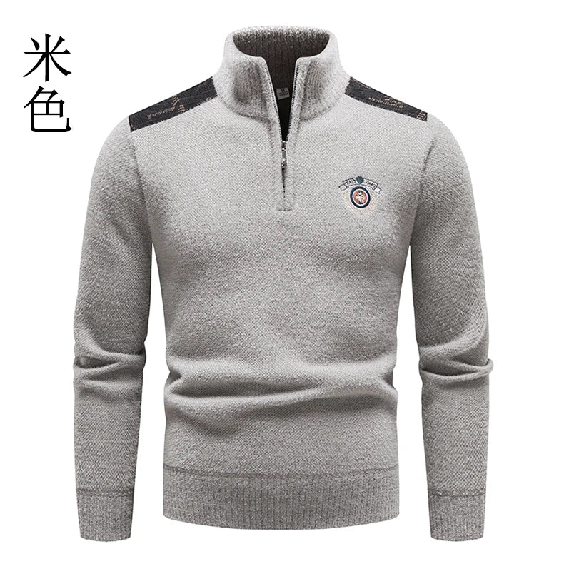 Winter New Men's Half Zipper Standing Neck Pullover Sweater High Quality Thicker Warm Men's Business Casual Knitwear Sweaters