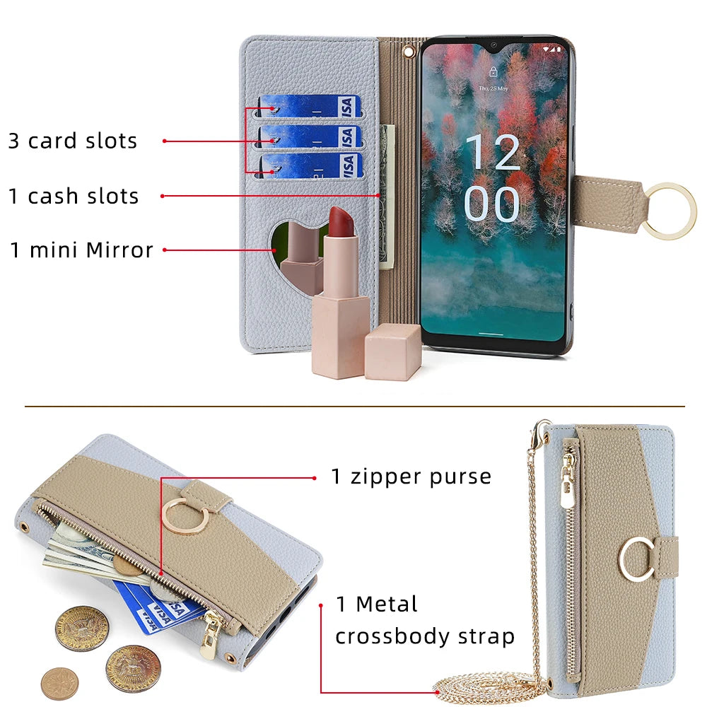 New Fashionable Multi-color Patchwork Flip Leather Phone Case with Lanyard Nokia C12 Pro X10-X20 G21-G11 G10-G20 C20 1.4