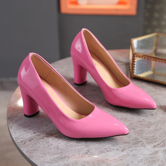 2024 Summer New Outwear Women's Large Heels Pointed Solid Color Light Mouth Versatile Comfortable Single Shoes for Women