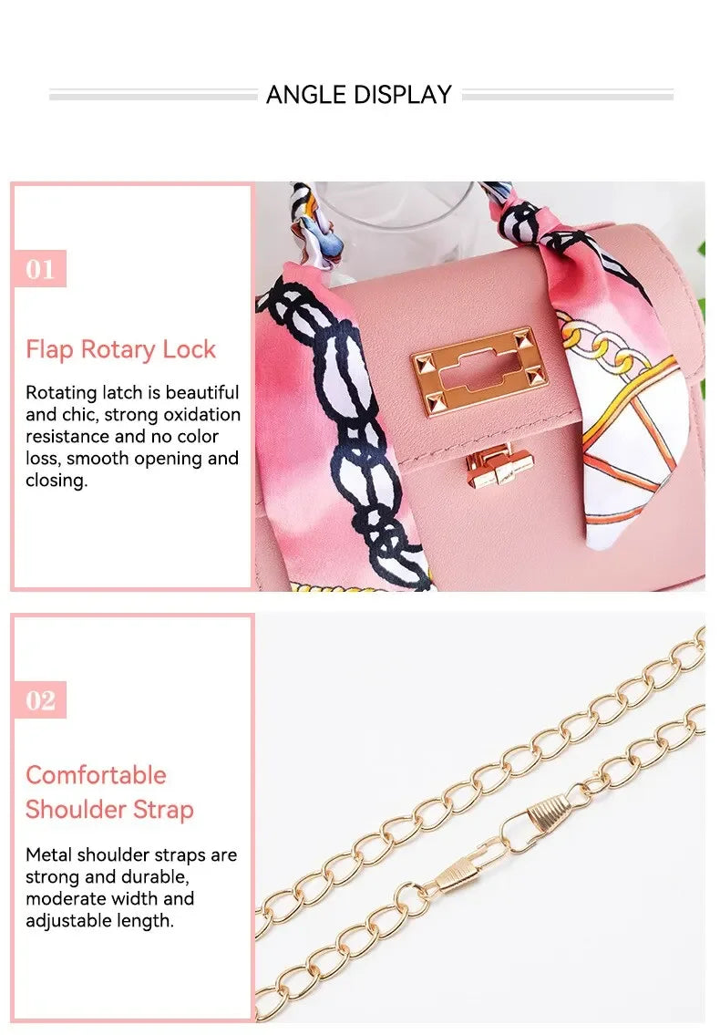 Women Girls Fashion Simplicity Solid Color Handbag Niche Design Silk Scarf Mini Chain Single Shoulder Crossbody Bag Bandolera