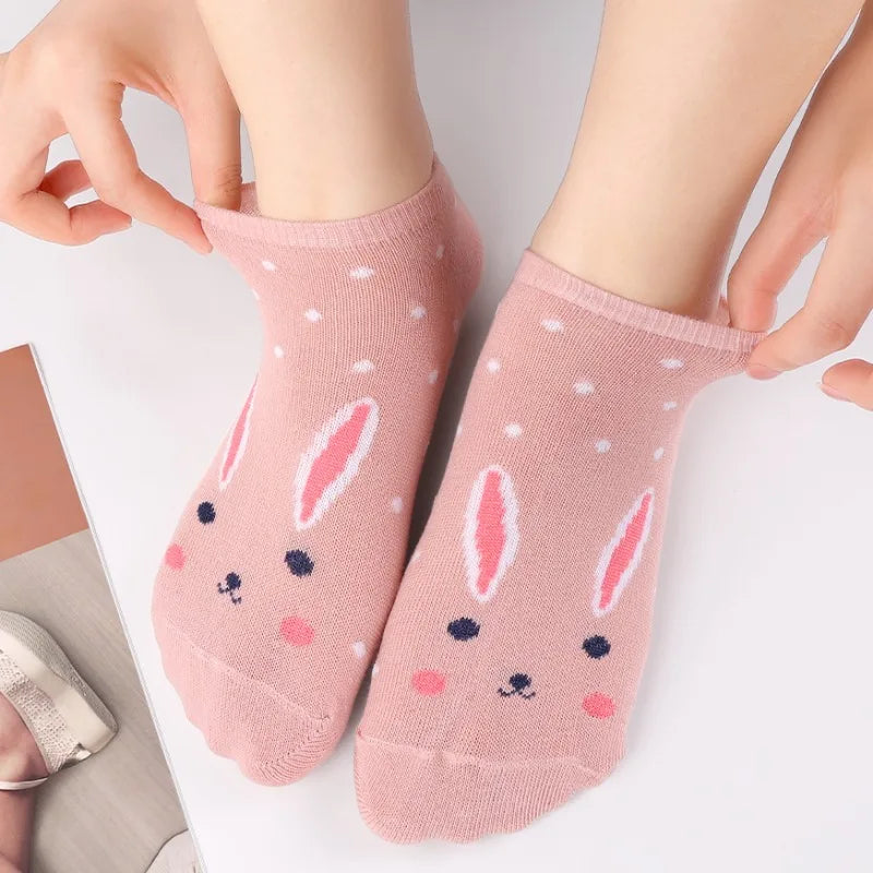 Cute Cat Boat Socks Summer Anti Slip Sweet Lovely Cartoon Animals Simple Short Sock Sweat-absorbing Breathable Elastic Hosiery