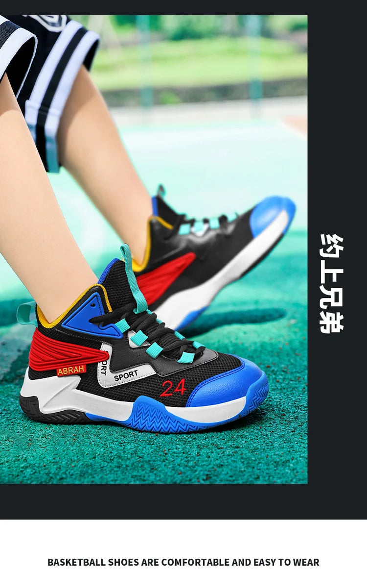 Children's Basketball Shoes for Boys Breathable Casual Sneakers Thick Sole Anti-slippery Kids Student Running Sports Shoes