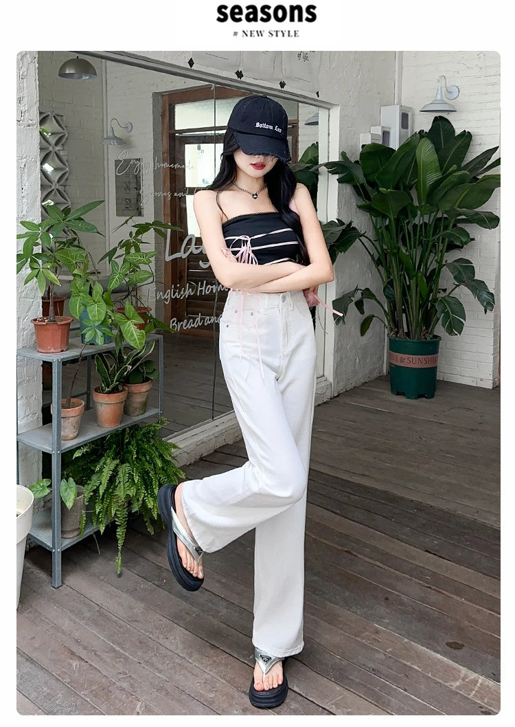 Women's Denim Pants White Brand High Quality Wide Leg Straight Brand High Quality Daily Classic Female Jeans Dropship New