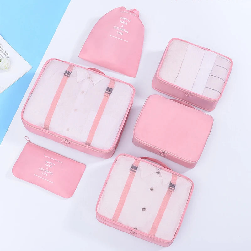 7/6 Pcs Set Portable Travel Organizer Storage Bags Suitcase Packing Set  Luggage Organization Bags For Clothes Shoes Cosmetics