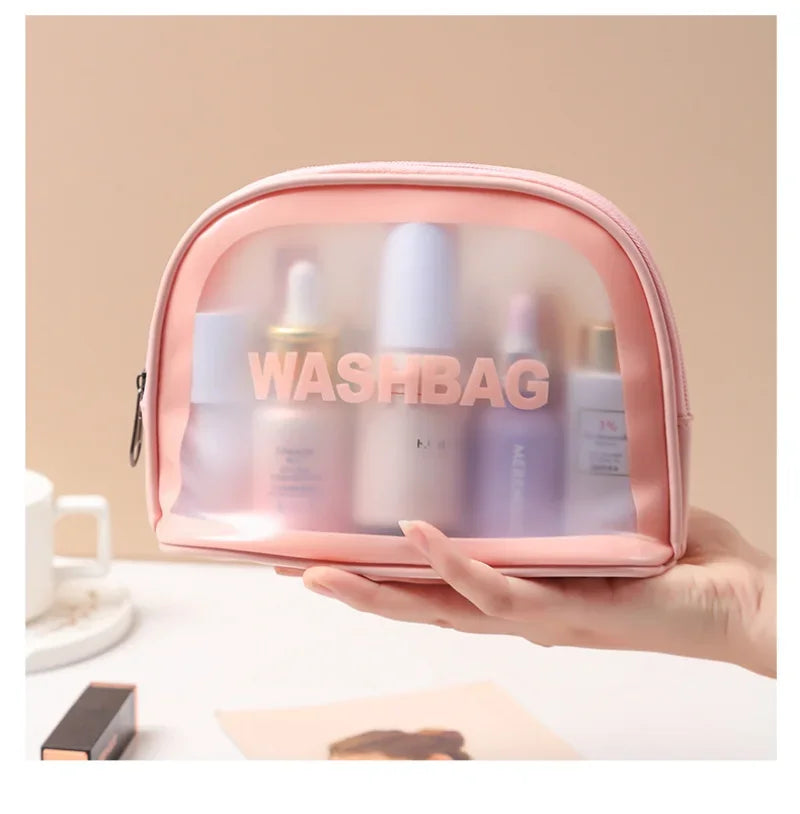 Portable Travel Clear Storage Bag PVC Makeup Bag Waterproof Washbag Transparent Large Capacity Women's Portable Cosmetic Cases