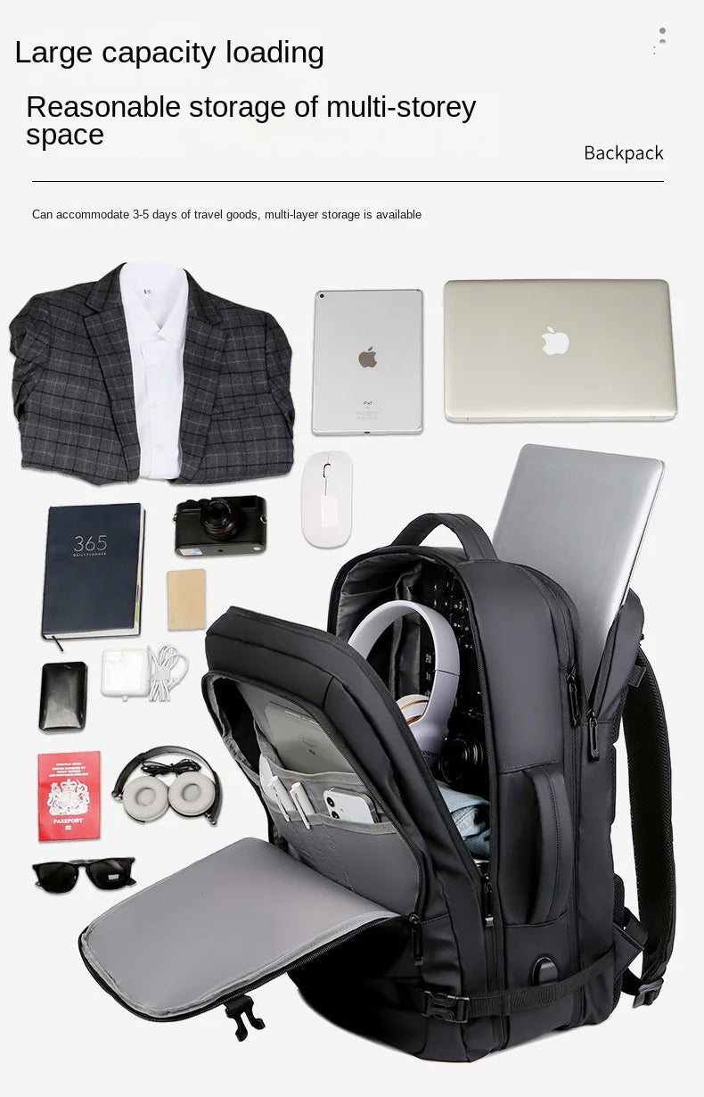 40LExpandable USB Travel Backpack, Flight Approved Carry on Bags for Airplanes,Water Resistant Durable 17-inch backpack men