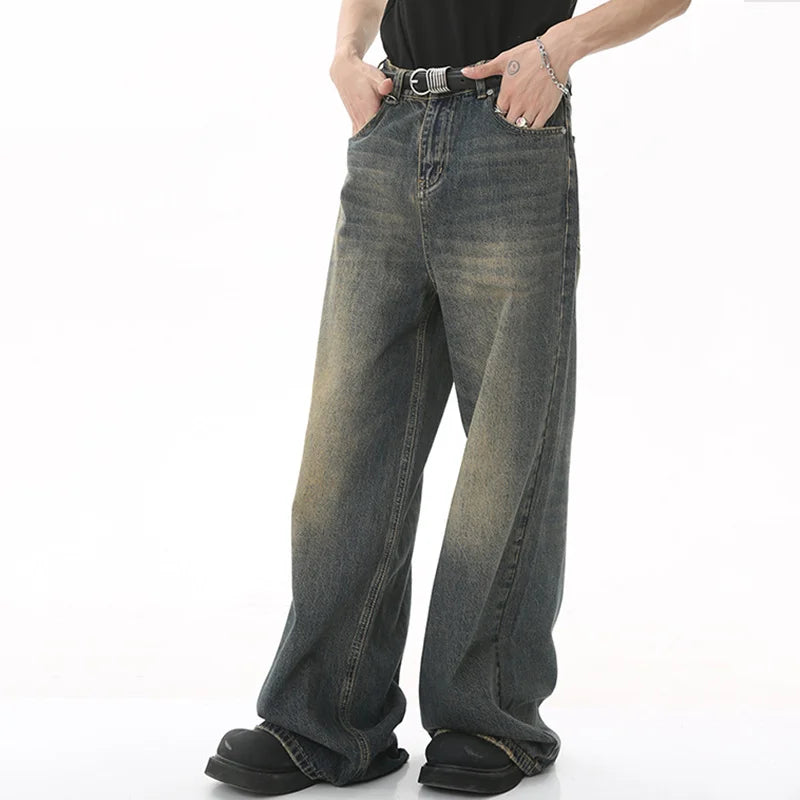 LUZHEN Old Male Pants Summer Blue Washed Men Denim Jeans Straight Casual Menwear Loose Wide Leg Trousers 2024 New Fashion 9C354