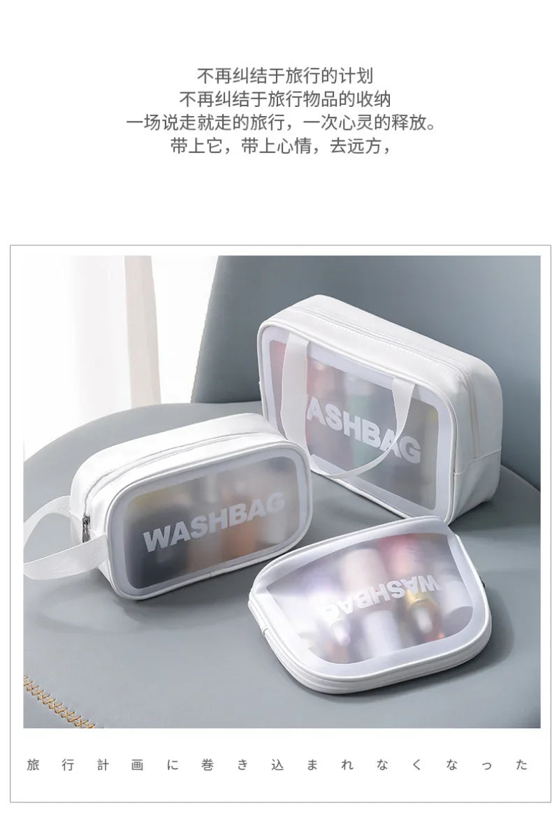 Portable Travel Clear Storage Bag PVC Makeup Bag Waterproof Washbag Transparent Large Capacity Women's Portable Cosmetic Cases