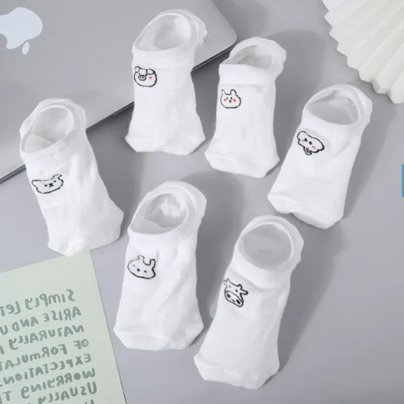 Cute Cat Boat Socks Summer Anti Slip Sweet Lovely Cartoon Animals Simple Short Sock Sweat-absorbing Breathable Elastic Hosiery