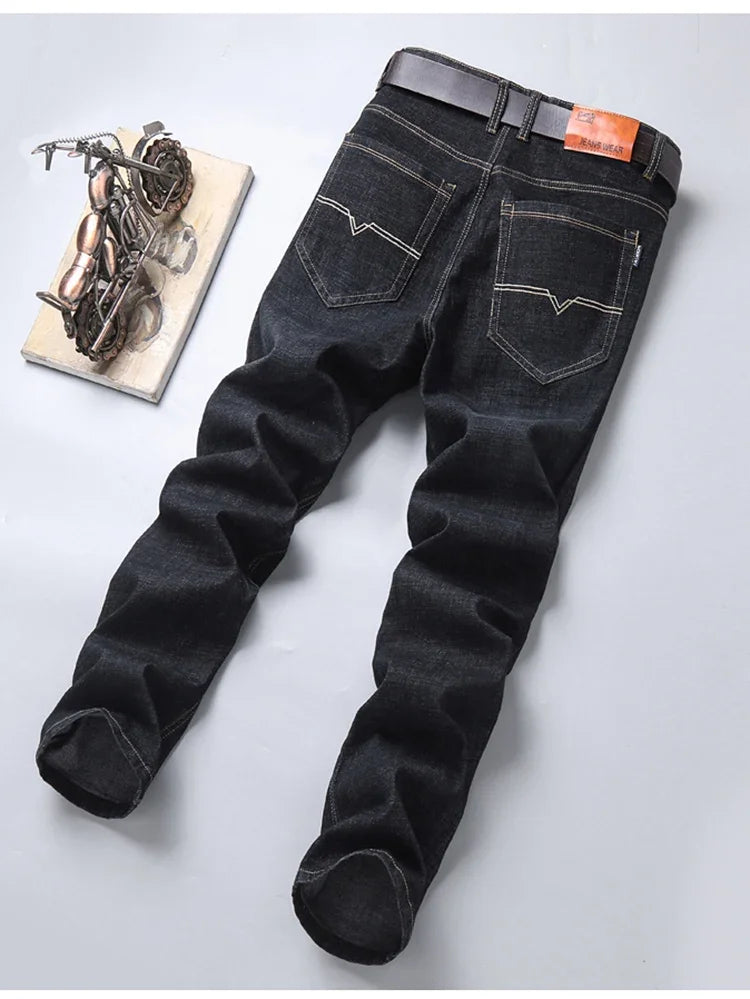 2024 NEW Classic Style Casual Stretch Slim Jean Pants Male Brand Denim Trousers Black Blue Men's Fashion Business Jeans