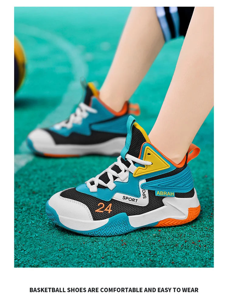 Children's Basketball Shoes for Boys Breathable Casual Sneakers Thick Sole Anti-slippery Kids Student Running Sports Shoes