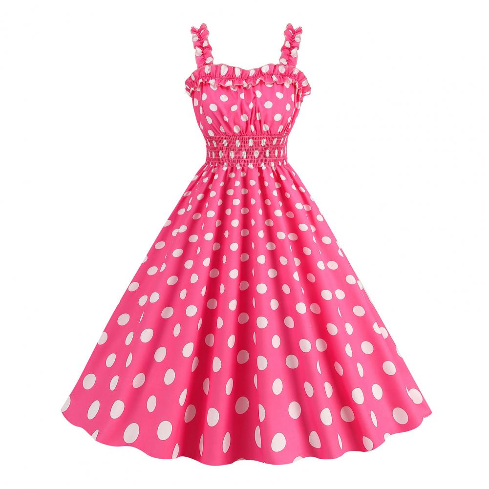 Women Vintage Barbiee Pink Plaid Dress Retro Rockabilly Strap Suspenders Cocktail Party 1950s 40s Swing Dress Summer Dresses