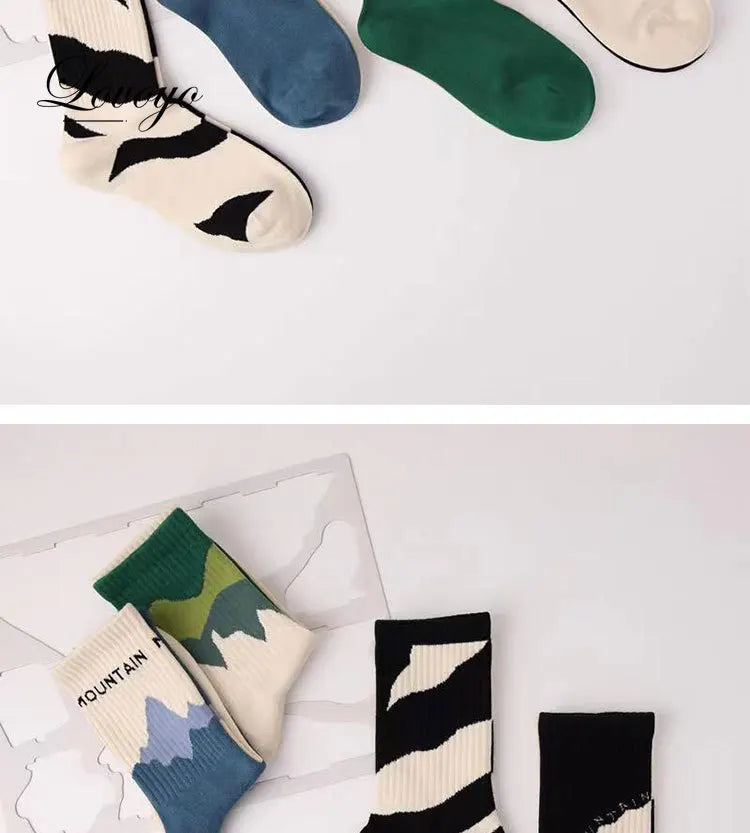 INS Fashion Socks Hip Hop Skateboard Striped Mid Tube Socks Solid Color Breathable Cotton Sock Women Cute Socks