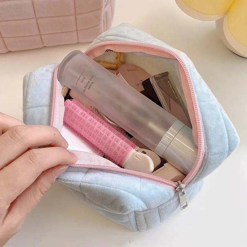 Women Zipper Fur Cosmetic Storage Bag Large Solid Makeup Organizer Handbag Stationery Pencil Case Travel Make Up Toiletry Punch