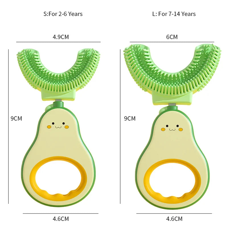 Children 360 Degree U-shaped Toothbrush  Boy Girl Silicone Teeth Child Oral Care Tools Kids Avocado Teeth Care Cleaning Teether
