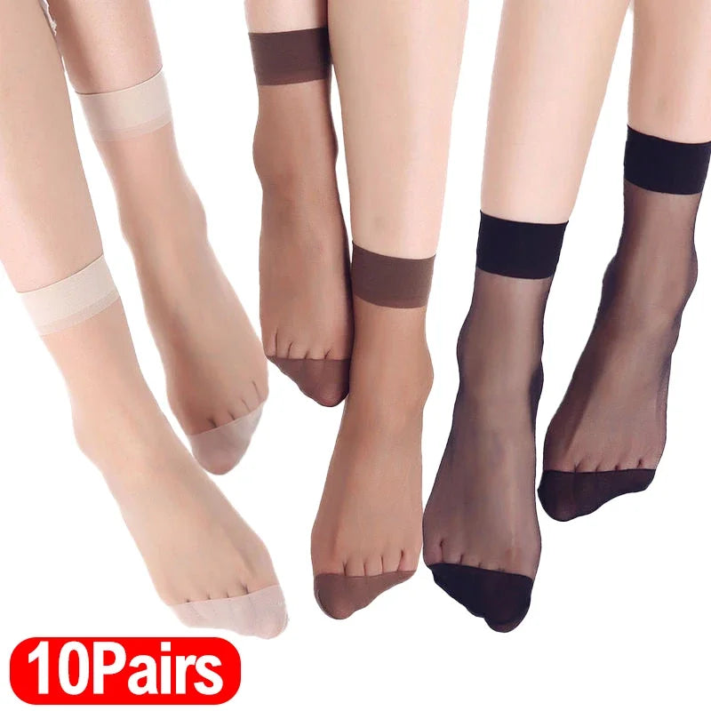 Short Women Summer Ultra Thin Transparent Crystal Silk Sock Sexy Elastic Silky Girl Fashion Ankle Socks Sheer High Quantity Sock