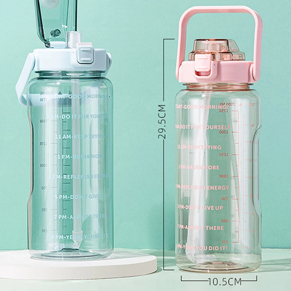 2 Liter Water Bottle With Time Marker Large Capacity Drinking Bottles Girls Portable Outdoor Fitness Sports Bottle With Straw