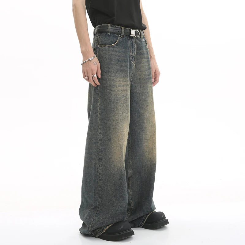 LUZHEN Old Male Pants Summer Blue Washed Men Denim Jeans Straight Casual Menwear Loose Wide Leg Trousers 2024 New Fashion 9C354