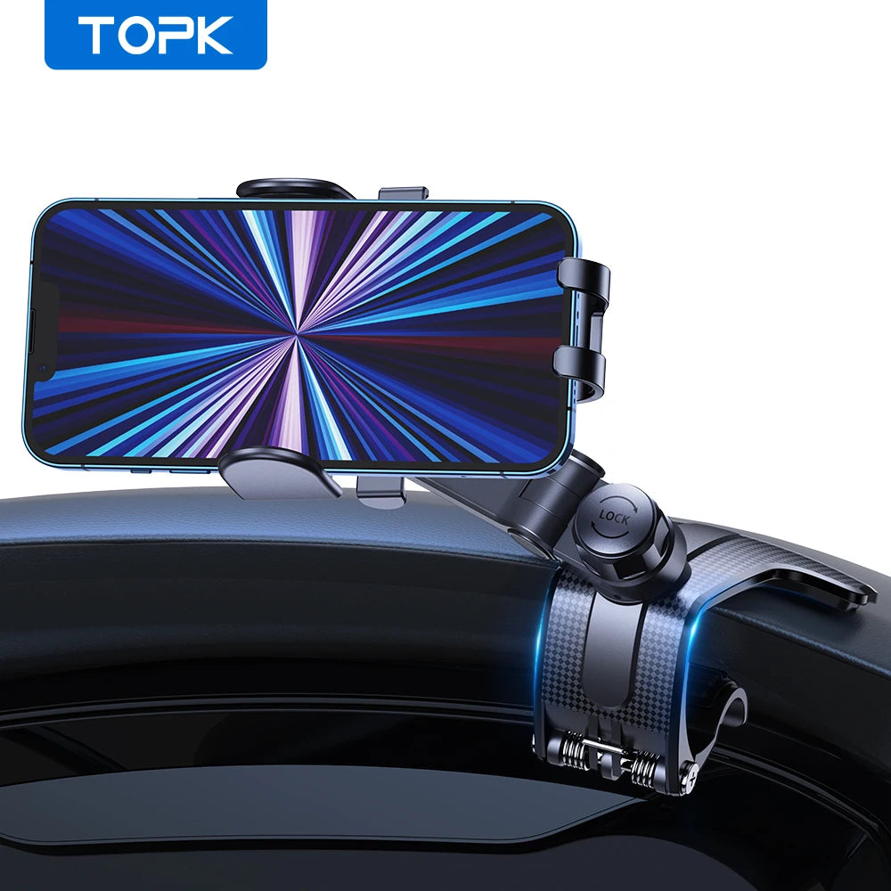 TOPK Car Dashboard Mobile Phone Holder 360 Degree Rotation Universal Dash Clip Cellphone Mount for 4-7 inch Smartphones