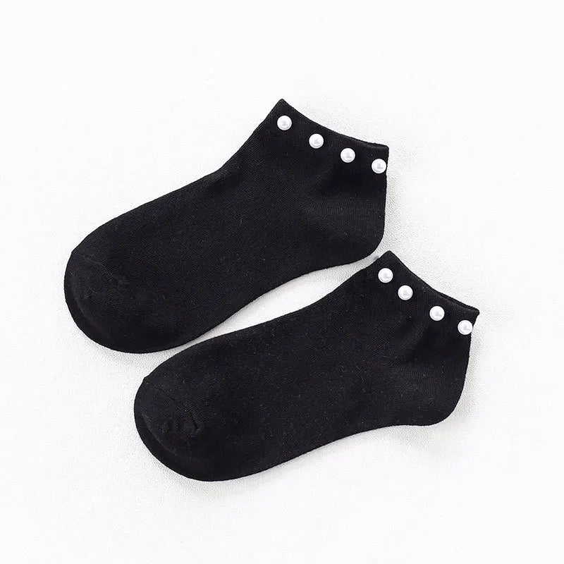 Women Socks Cotton Lovely Candy Color Imitation Pearl Women's Socks.Casual Ladies Girl's Short Female Socks Sox Hosiery