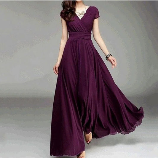 2023 Women Ladies Clothing Short-Sleeve Sexy Club Boho Beach Dress Lady Summer Deep V Neck Party Long Maxi Dress