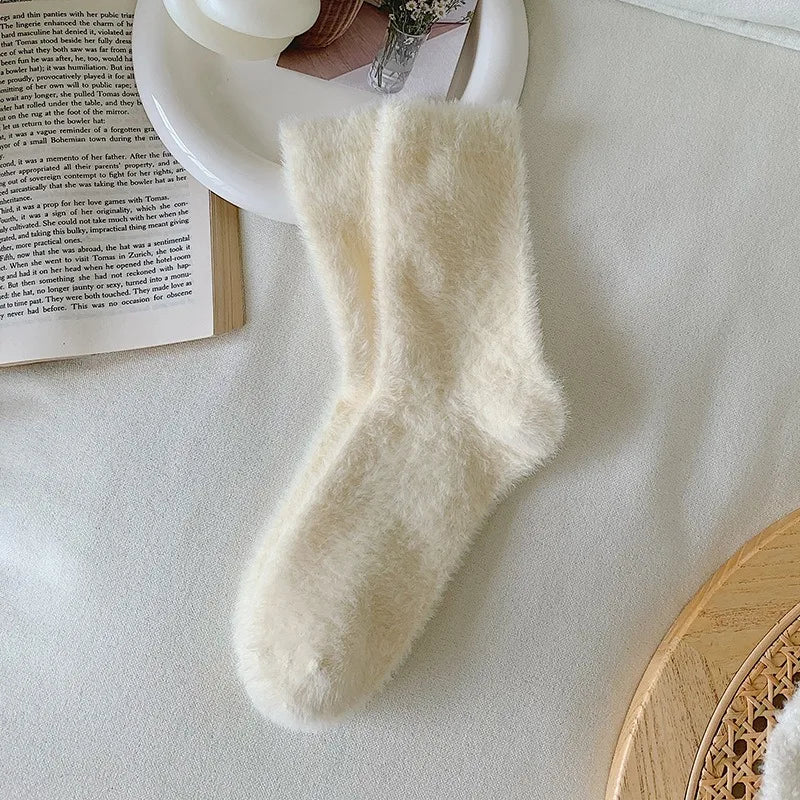 Solid Cozy Mink Velvet Socks Women Autumn Winter Hosiery Thicken Warm Pure Color Sleep Bed Floor Home Fluffy Harajuku Girl Sock