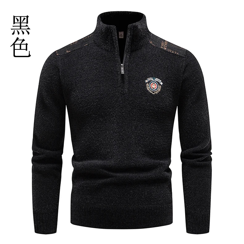 Winter New Men's Half Zipper Standing Neck Pullover Sweater High Quality Thicker Warm Men's Business Casual Knitwear Sweaters